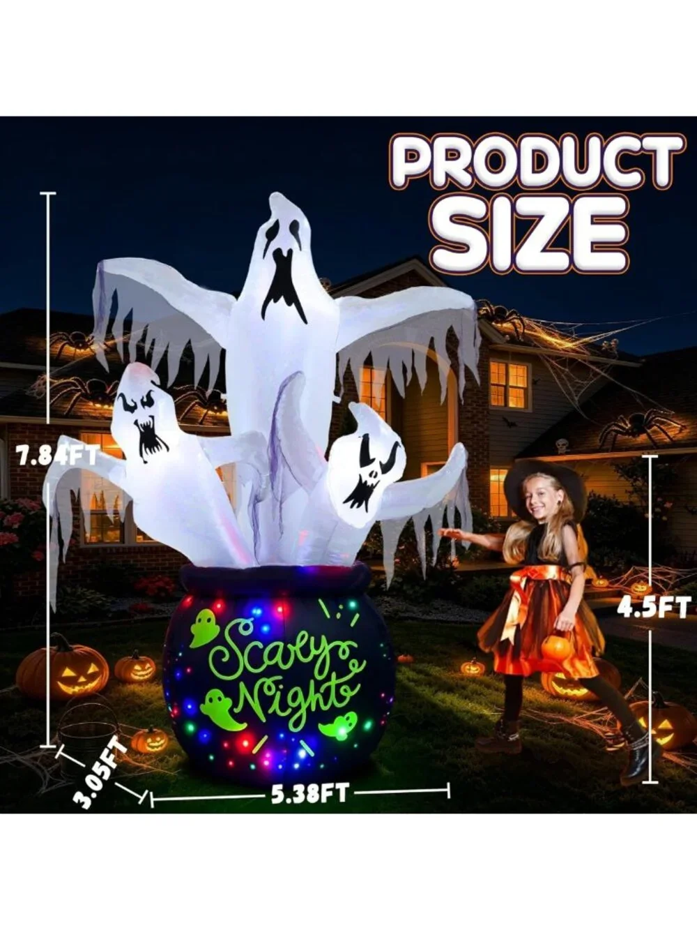 8FT Outdoor Halloween Inflatable Ghost Decoration with LED Lights - Spooky Fun!
